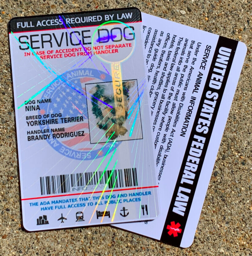 Service Dog Id Card Customized Holographic ESA  - USA FLAG SEAL - Vertical