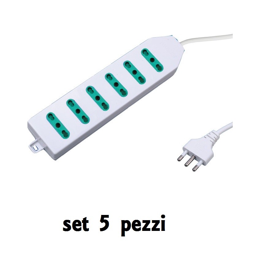 Set 5 Pezzi Multipresa Elettrica Bipasso 6 Posizioni Linq