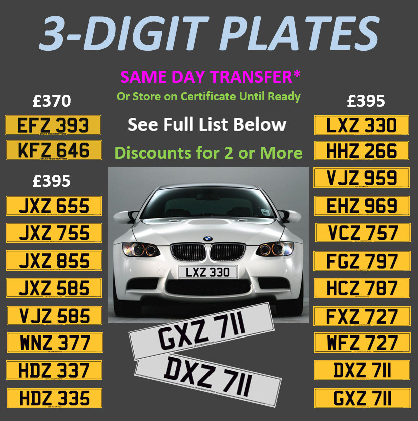 Distinctive Short Dateless Personal Private Registration Number Plates