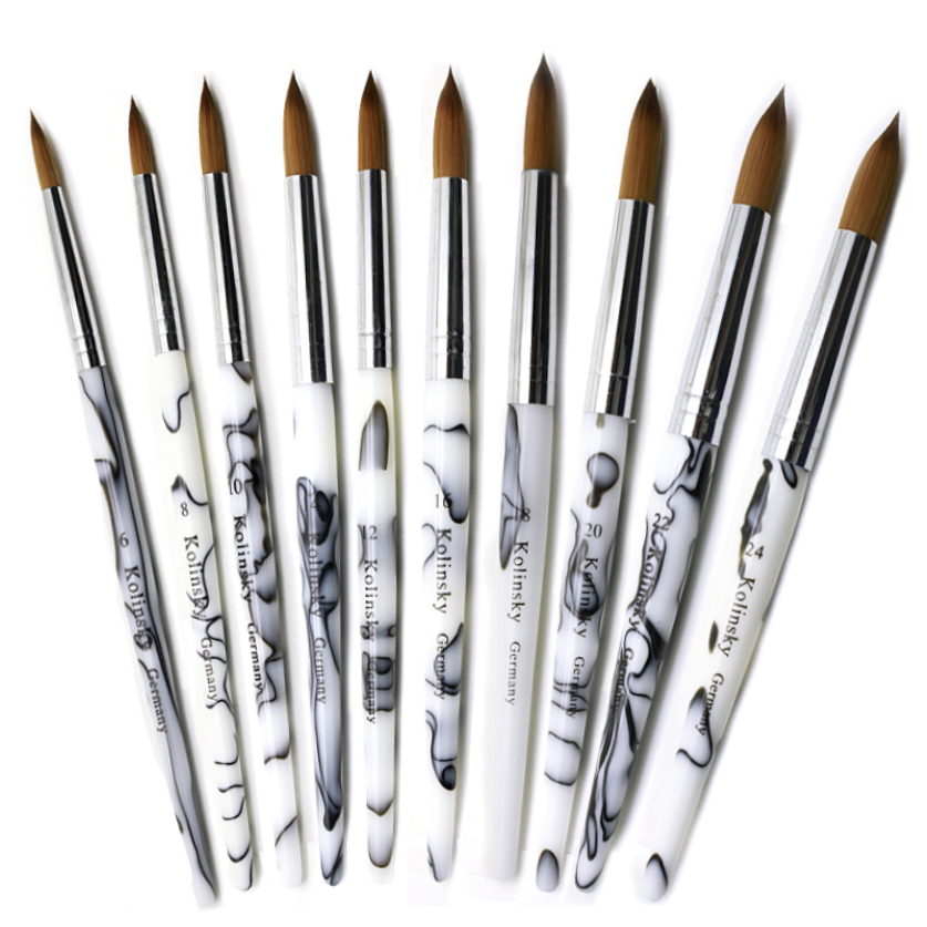 Kolinsky Acrylic Nail Brush Oval Marble Handle Manicure Tools Size 6-24 US