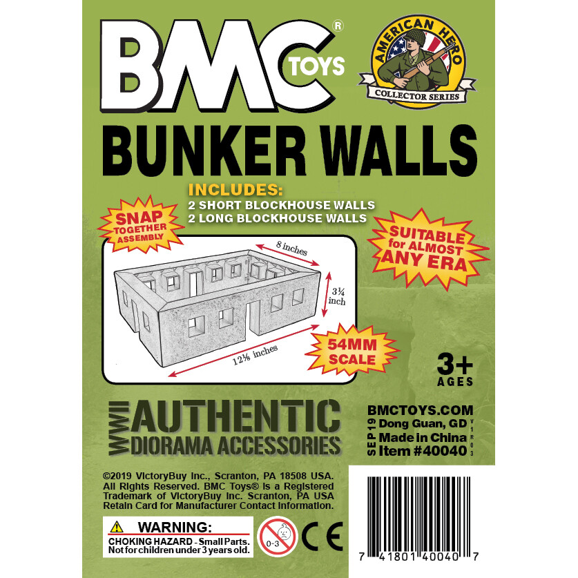BMC WW2 Blockhouse BUNKER WALLS Plastic Army Men Playset Building Accessory 54mm