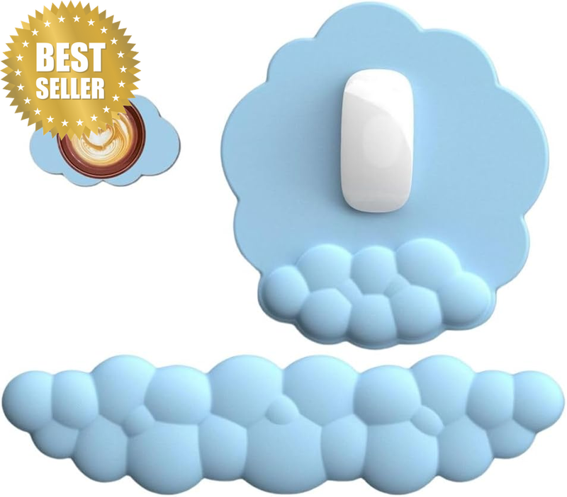 Keyboard Wrist Rest Set for Computer, Cloud Shape Cute Mouse Pad with Wrist Supp