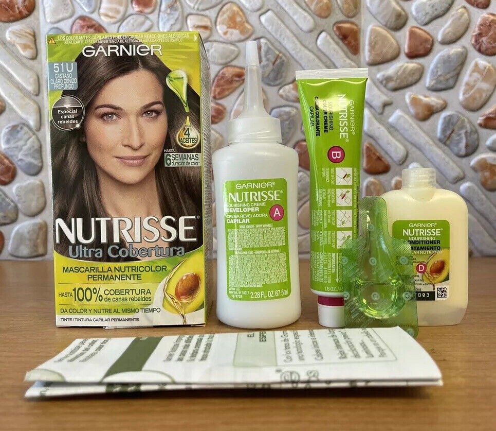 2 BOXES 51U GARNIER NUTRISSE LIGHT ASH BROWN PERMANENT HAIR COLOR PRODUCT MEXICO