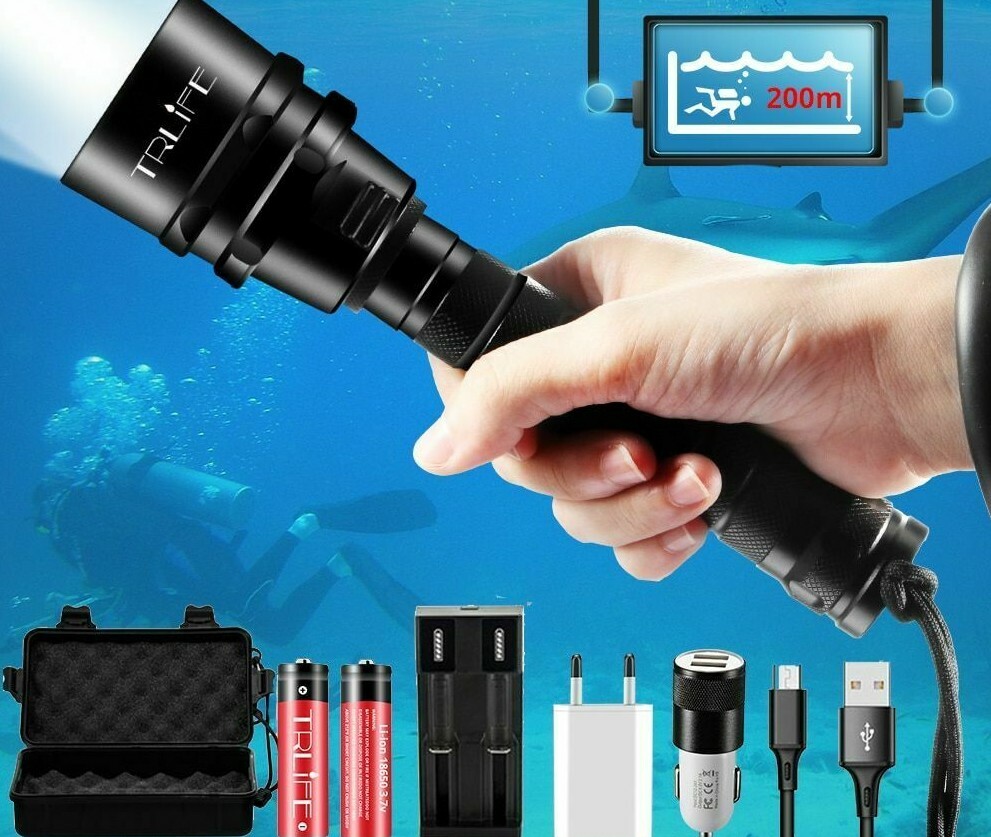 Scuba diving Underwater Torch Bright Portable Waterproof 18650 Flashlight Light