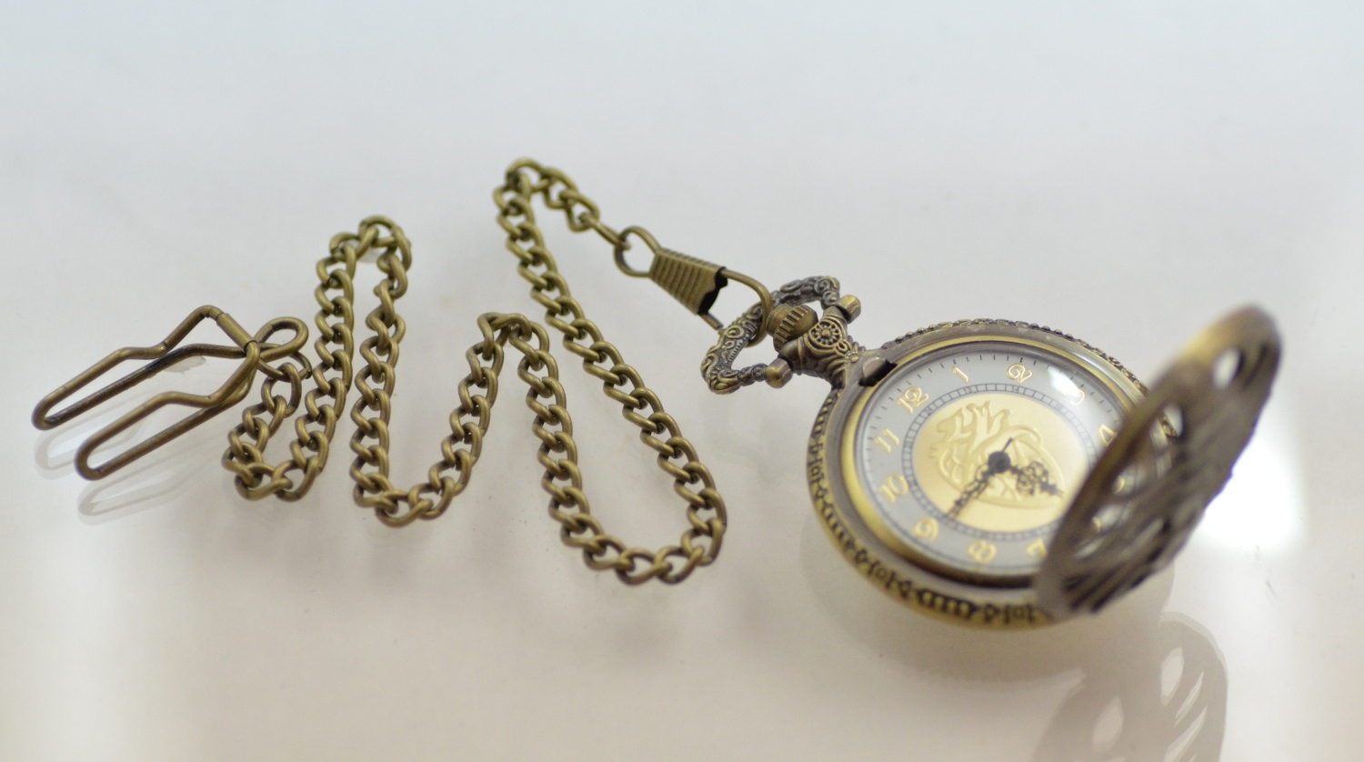 Pocket Watch Anatomical Human Heart Ribcage Antiquish Look Bronze Fob Chain 14