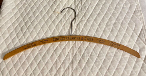 Vtg Wood Advertising Clothes Hanger "Century Cleaners & Dyers" 1274 N.Lake Ave.
