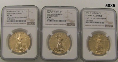 2006 3 COIN 20TH ANNIV. GOLD EAGLE SET NGC CERTIFIED ALL 