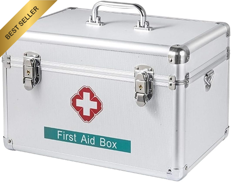 Medication Lock Box, 31 CM Portable 2-Layer Organizer | Aluminum Alloy Frame, Ca