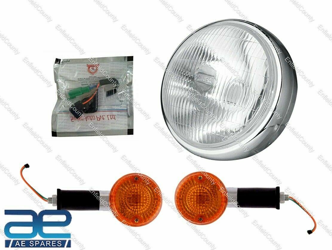 FOR ROYAL ENFIELD CLASSIC 350 500CC CHROME HEADLIGHT HEADLAMP+ INDICATOR SET  
