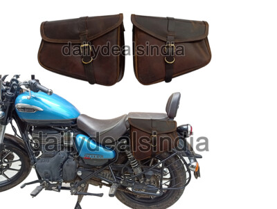 Fit For Royal Enfield Meteor 350cc D6 Leather Tobacco Color Pannier Bags Pair