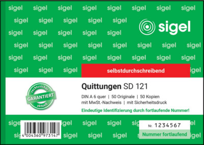 Sigel Quittung Quittungsblock SD021,SD120, SD121 **SPARVERSAND**