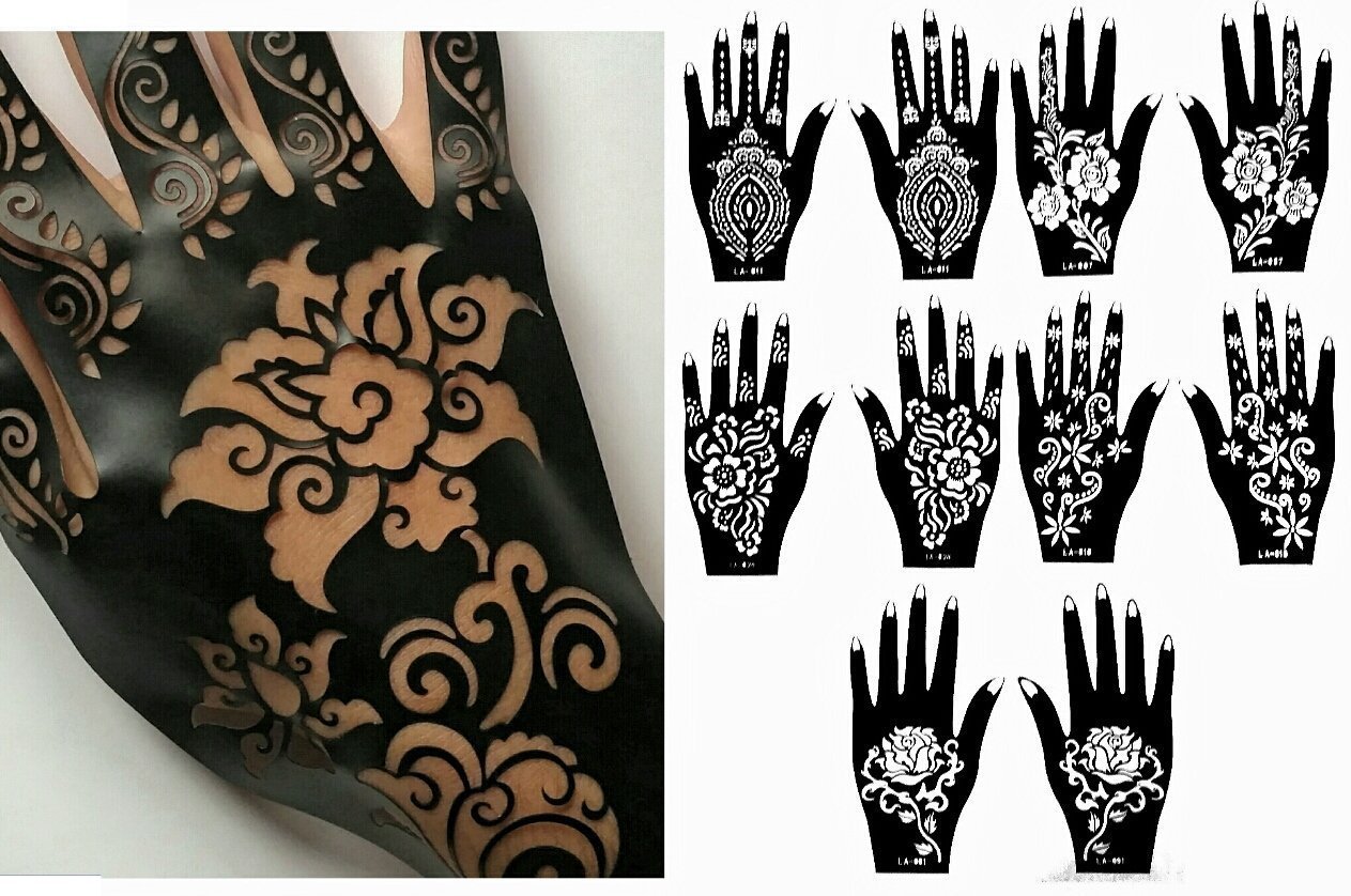henna-stencil-tattoo-10-sheets-hands-self-adhesive-body-art-templates-ebay