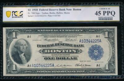 AC Fr 708 1918 $1 FRBN Boston PCGS 45 PPQ spread eagle!