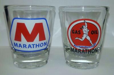 A Set of 2 Marathon Gas Advertising Collectible Shot Glasses