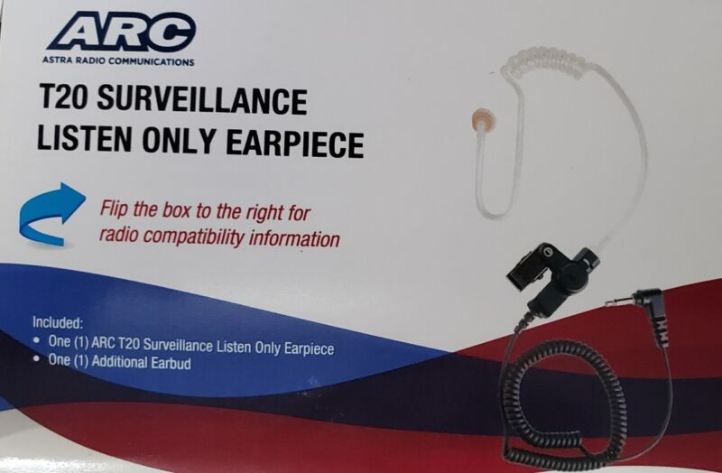 Arc T20 3.5mm Surveillance Listen Only Earpiece 14" Cable Right Angle Plug