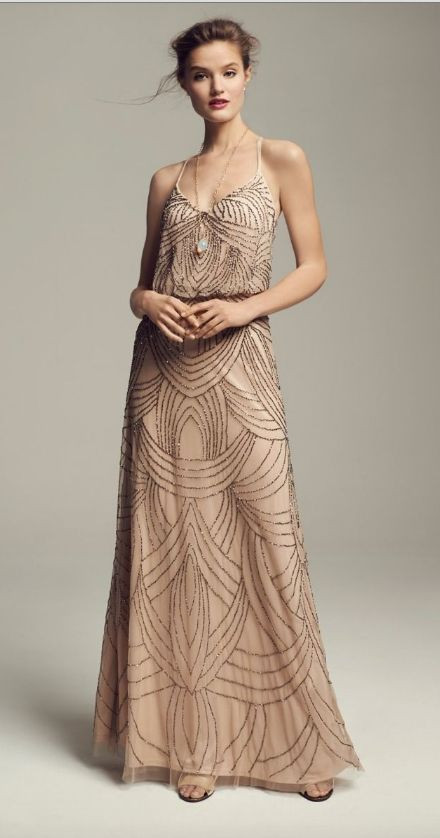 【海外限定】AdriannaPapell ドレス☆Beaded Blouson Maxi Dress Adrianna Papell Women's Beaded Blouson Long Dress, Flaxen, 2