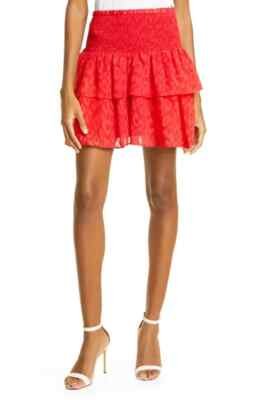 MILLY NWT $295 Wyatt Leopard Clipped Dot Jacquard Smocked Skirt Size 2
