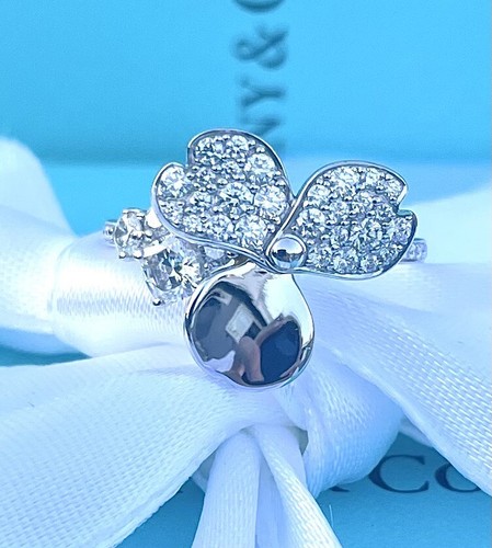 NEW TIFFANY & CO. Platinum Pt750 Diamond Paper Flowers Ring