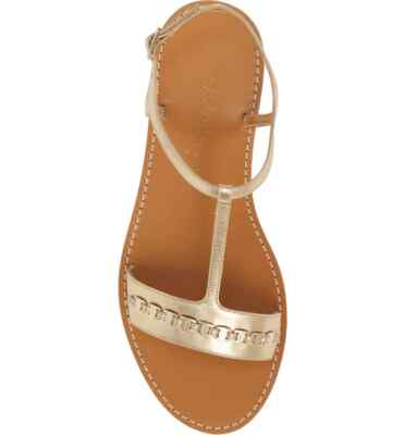 Pre-owned Ferragamo Salvatore  Metallic Gold Tremiti Chain Trim Flat Sandal Size 8.5c$430