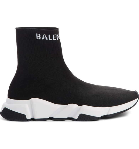 Balenciaga Women Speed Sock Trainer White Black Logo High Top Runner Sneakers 42