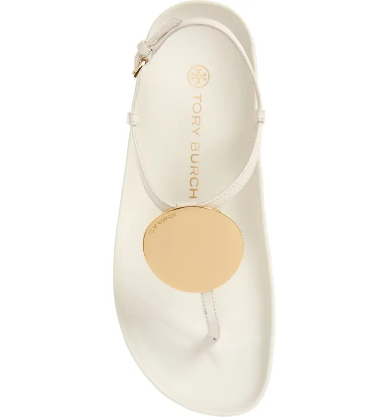 Pre-owned Tory Burch Patos Disk Thong Cloud Leather Sandal Ivory Us 9 Authentic In White