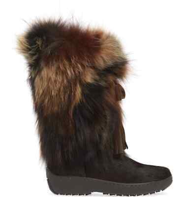 Pre-owned Pajar $620  Fox Trot Size 37 Eu, 6.5 Us Brown Fox Fur Boots, Italy