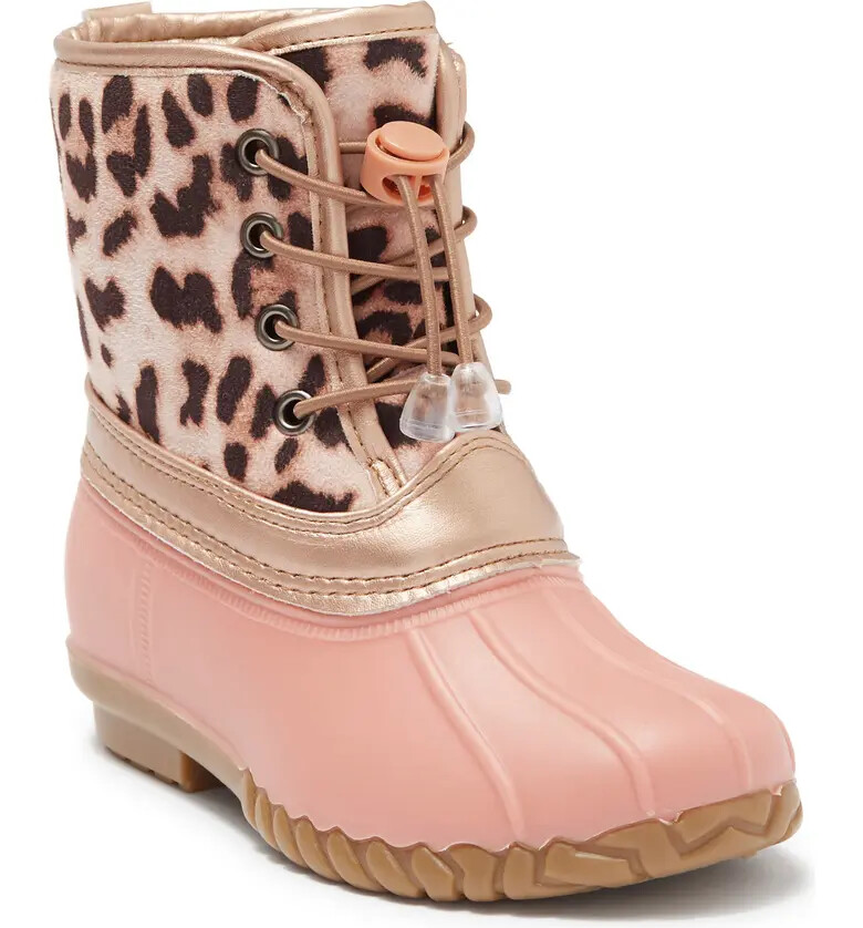 OLIVIA MILLER Leopard Print Blush Pink Duck Boot Snow Boots