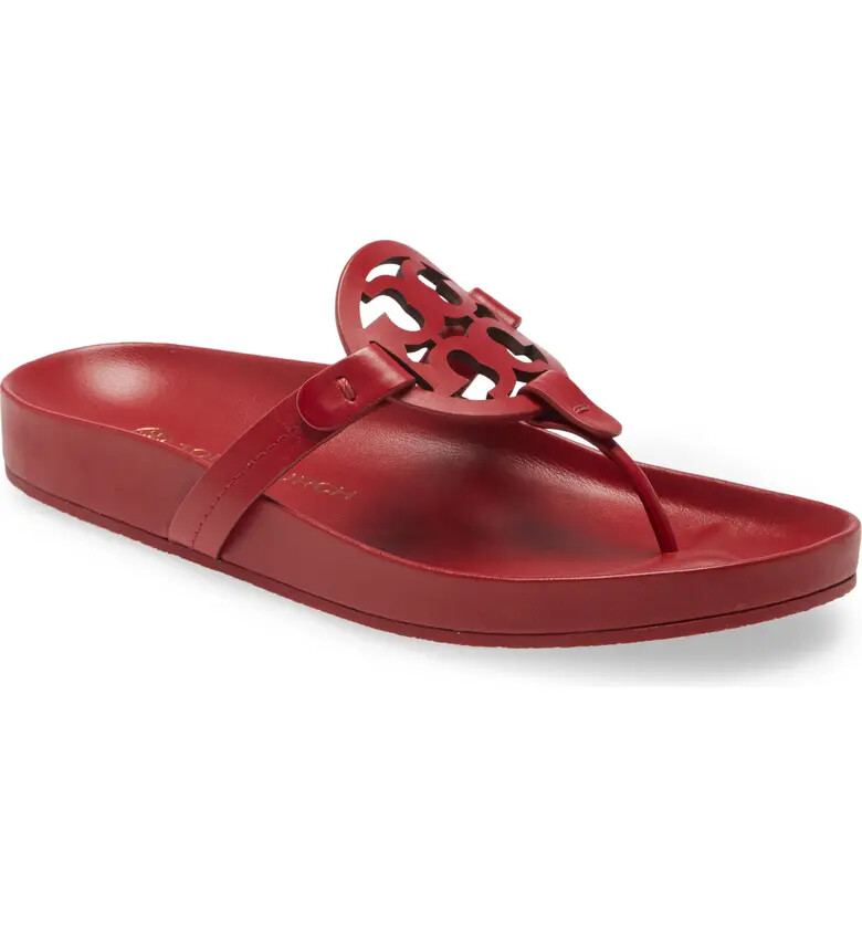 Tory Burch Miller Square Toe Leather Sandals with Dust Bag Tory Red Size 10  