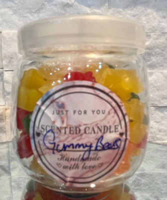 NEW GUMMY BEARS Handmade Scented Candle 2.75''H Glass Jar Plastic Lid