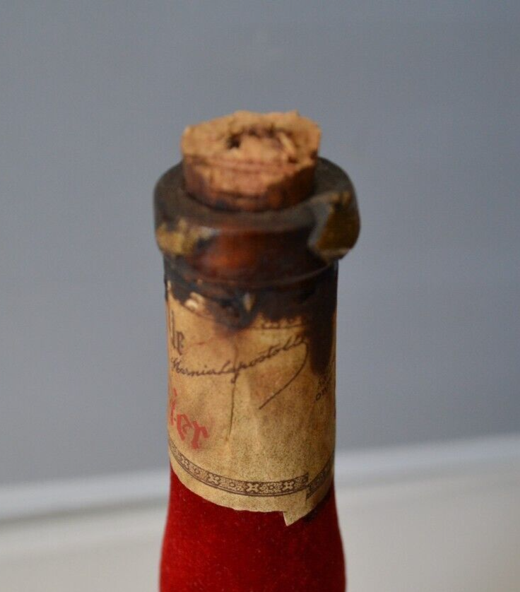 Vintage Cherry Marnier Liqueur Red Velvet Bottle Marque Deposee Made In France
