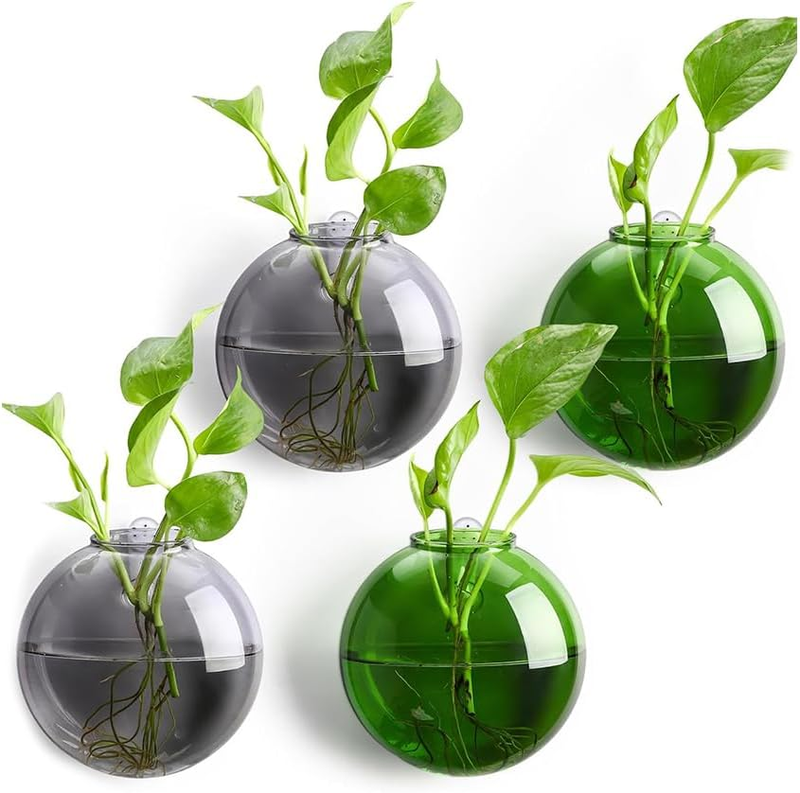 4 Pcs Wall Hanging Glass Planters, Oblate Shape Hydroponic Vases, Plant Propagat