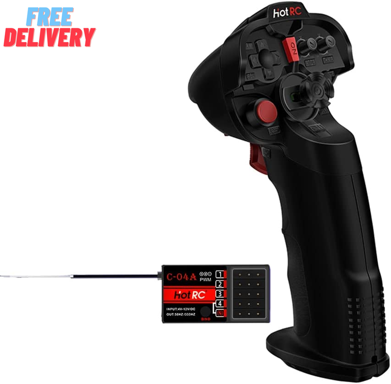 HOTRC DS-4A 2.4G 4 Channel Single Hand RC Radio Transmitter with 4CH Receiver fo