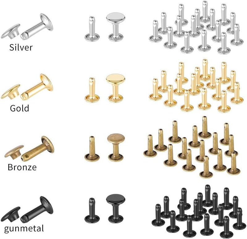 Leather Rivets with Punching Pliers and Fixing Tools, 360 Sets in 4 Colors and 3