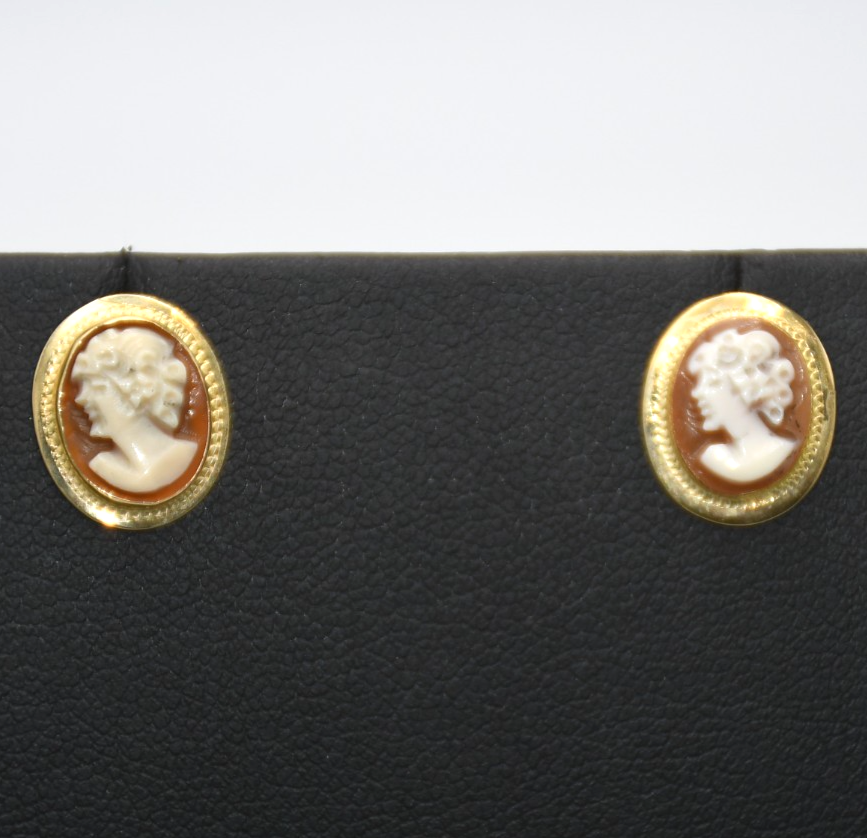 Orecchini piccoli con cameo in oro massiccio 18K vintage anni '60 Italia