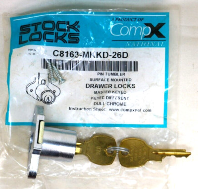 stock locks pin tumbler C8163-MKKD-26D surface mounted drawer lock dull chrome