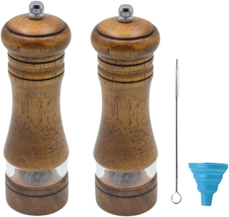 Classic Salt and Pepper Grinder Set,Refillable Salt and Pepper Mills,Manual Oak