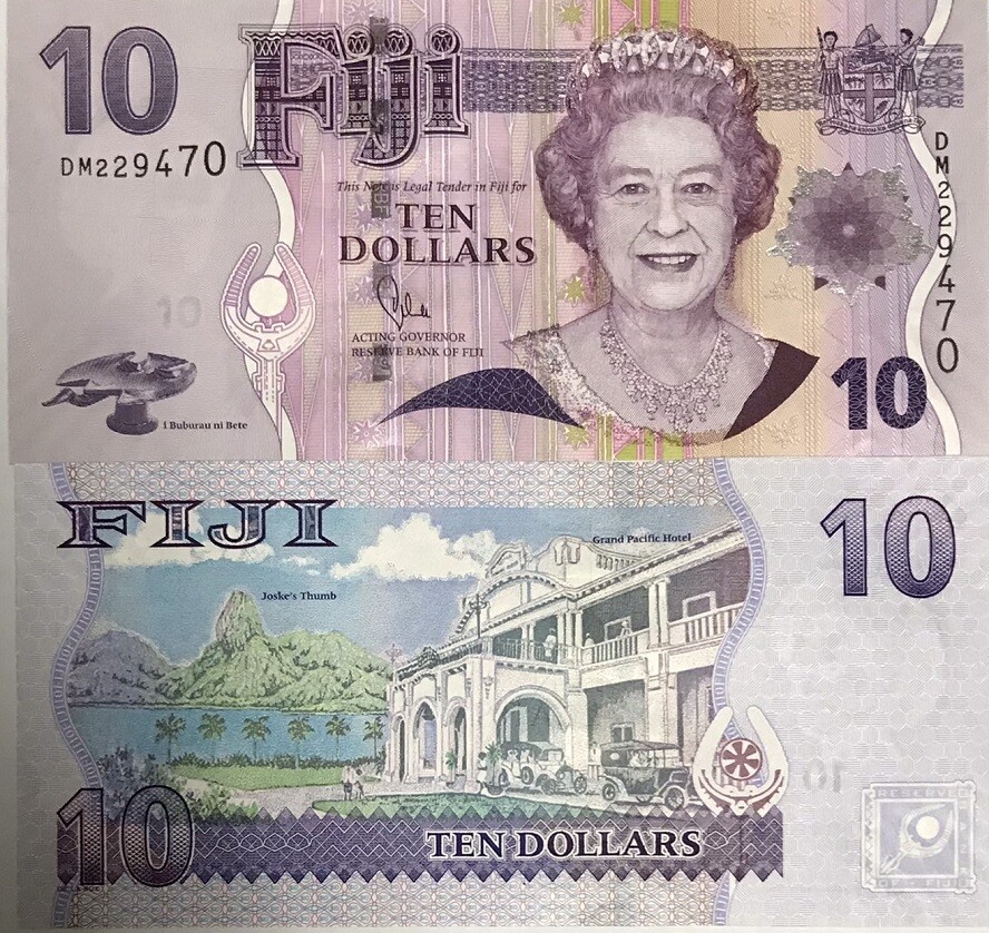 Fiji 10 Dollars ND 2011 P 111 b QE II UNC ,Joske's Thumb; Grand Pacific Hotel
