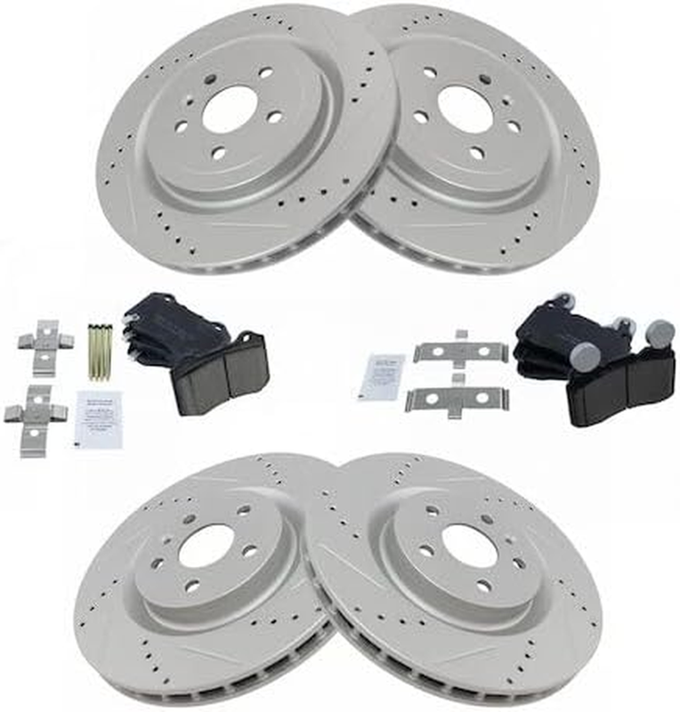 Front Rear Ceramic Brake Pads Drilled Rotor Kit for 2010-2015 Chevy Camaro SS
