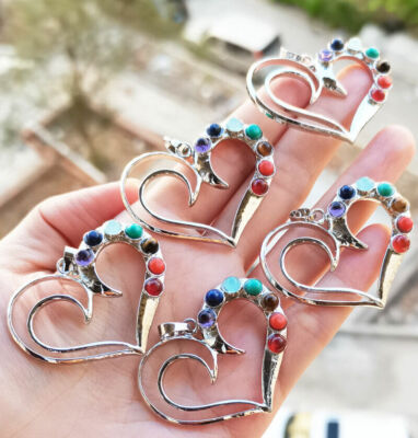 5pcs Yoga 7 Chakra Gems Stone Pendants Heart Energy Reiki Healing Amulet