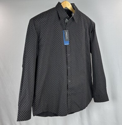 KENNETH COLE Dress Shirt Men's 2X Black Regular Fit Button-Up Peached Poplin NWT