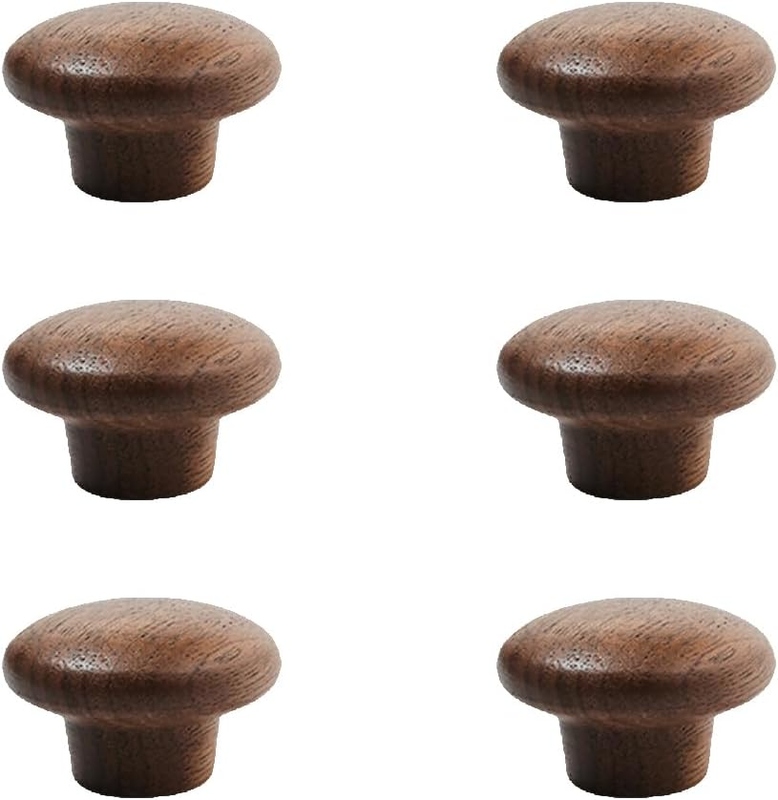 6 Pcs round Wood Drawer Knobs: 1.5/0.8" Walnut Pulls, Suitable for Dressers/Cabi