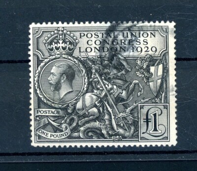 GB 1929  PUC  £1 Black  Scarce Stamp.  fine-used