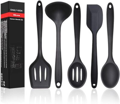 Silicone Kitchen Utensils Set, 5 PCS Heat Small, Medium, Black, 5 