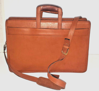 Pre Owned Vintage COACH Camel Leather Lap Top Briefcase Shoulder Strap Brown