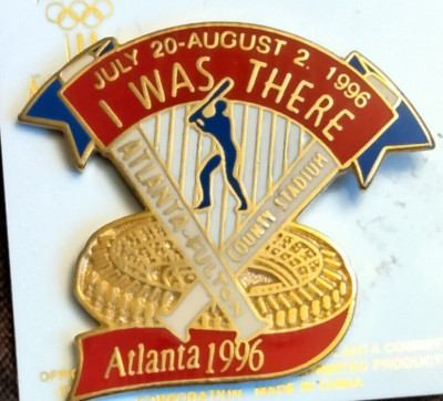 1996 Atlanta Olympic BASEBALL Lapel Pin Tack - I WAS THERE Fulton County Stadium