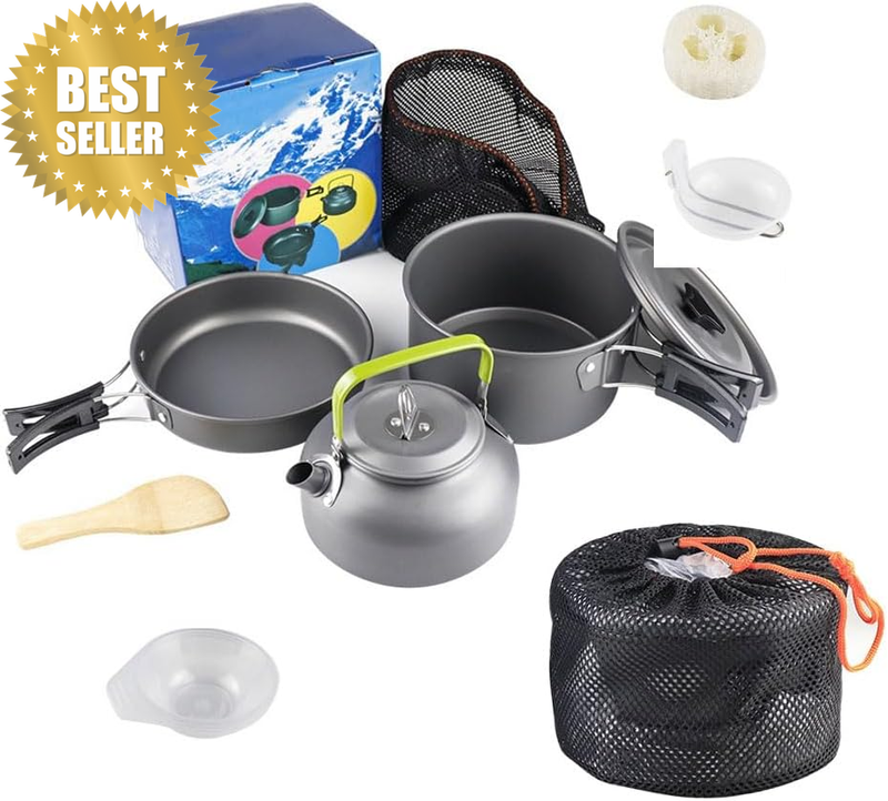 Camping Cookware Set, Portable Camping Pot Set Teapot, Outdoor Teapot Set with A