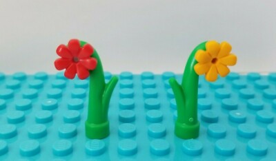 New Lego Flowers Yellow Red Petals Green Tall Stem Vine Garden Minifig Plants