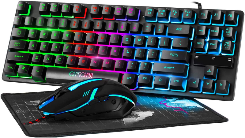 RGB Gaming Keyboard  Mouse 87 Keys Compact Keyboard Mouse LED Breathing Backlit