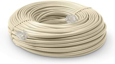 100 FT Feet Modular Phone Line Cord - High Quality 2 Conductor - Ivory - 1 Pack