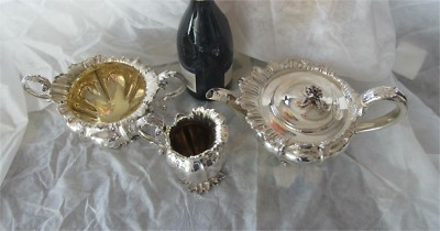 1830 English Antique Georgian Sterling Silver Tea Set Drake Family London 1697gr